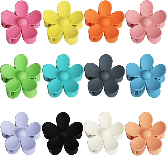 12-Piece Flower Claw Clips - Large Jaw Clips for Women & Girls - Thick & Thin Hair - 12 Colors - ... | Amazon (US)