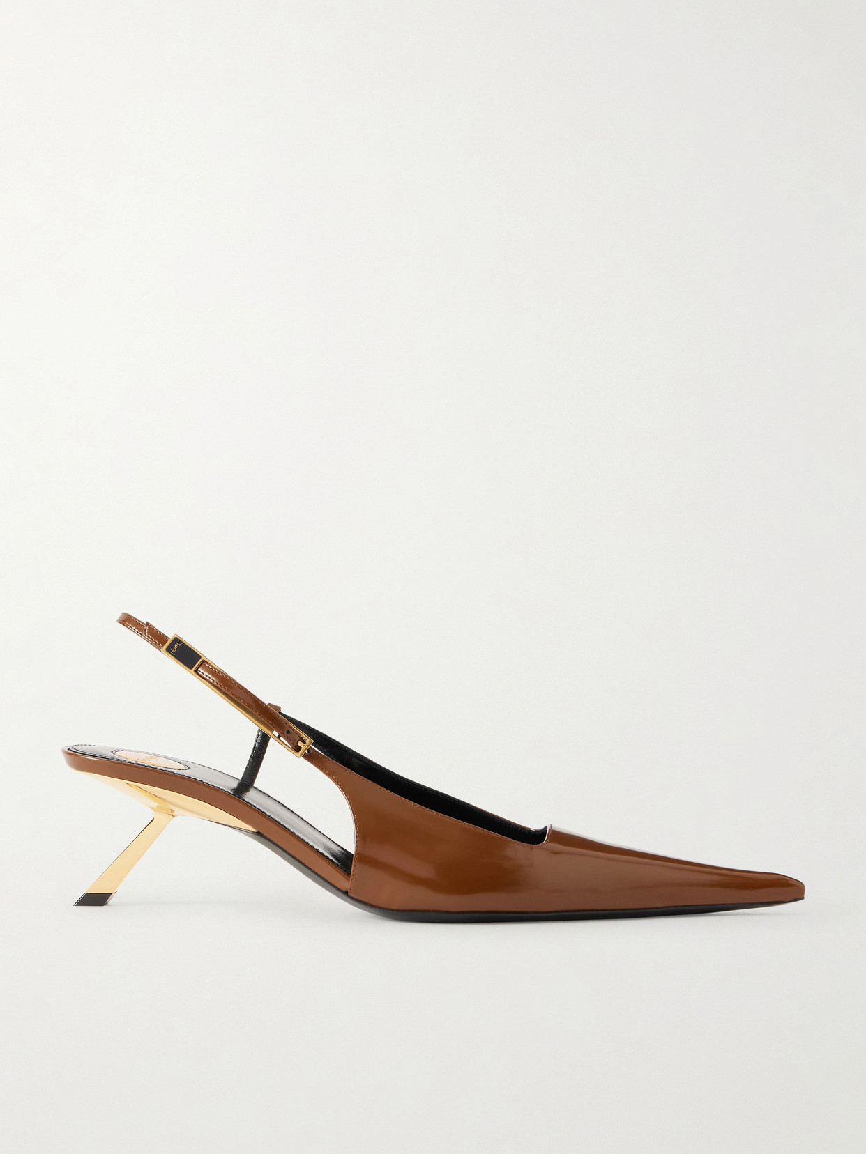 SAINT LAURENT - Lee Glossed-leather Sandals - Brown | NET-A-PORTER (US)