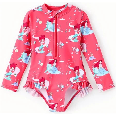 Disney Princess Toddler Girls Swimsuits Ariel Zipper Rash Guard One Piece Bathing Suit Sizes 3M-6Y | Walmart (US)
