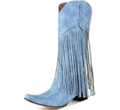 Fringe Cowboy Boots With Tassels Knee High Cowgirl Boots Chunky Heeled Pull On Snip Toe Western B... | Amazon (US)