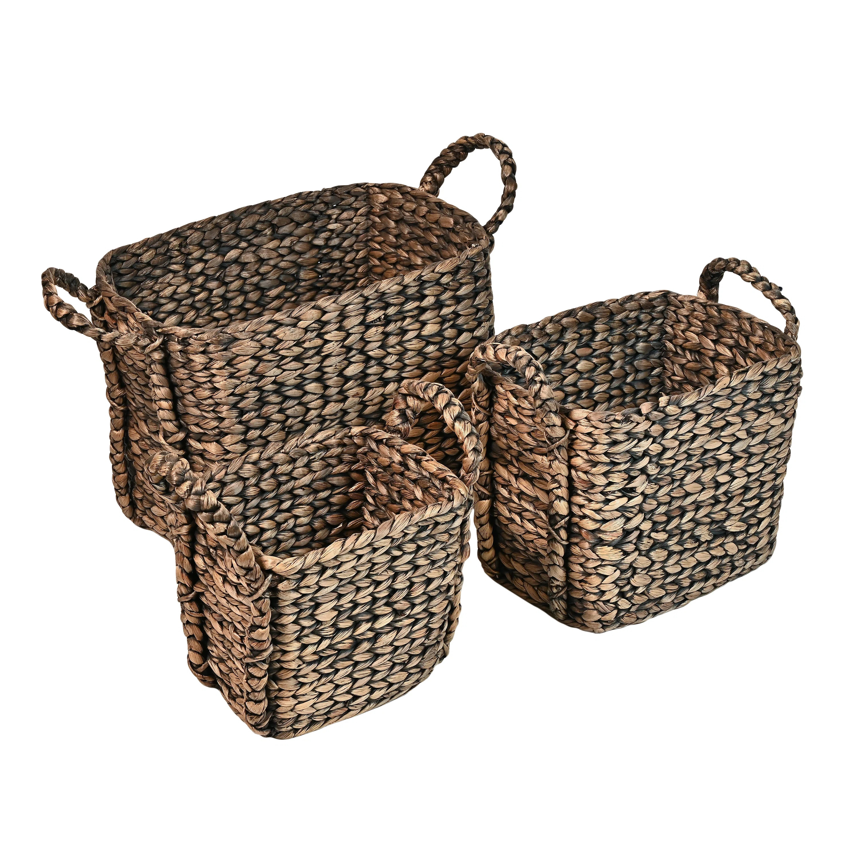 Burson Farmhouse Classic Handwoven Hyacinth Rectangle Storage Floor Baskets with Handles (Set of ... | Wayfair North America