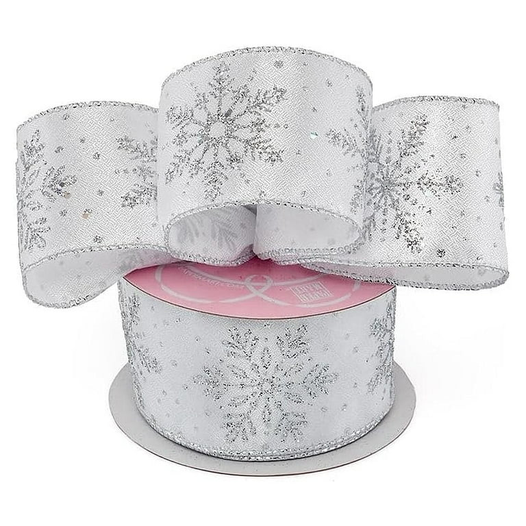 2.5" Wide Silver Glitter Snowflakes On White Satin Wired Ribbon - 10 Yards (56176906) - Walmart.c... | Walmart (US)