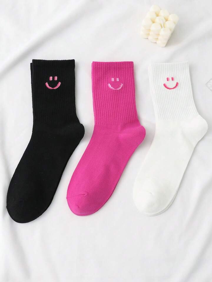 Atosha Girlcore 3pairs/Set Fashionable Mid-Calf Socks With Pattern | SHEIN