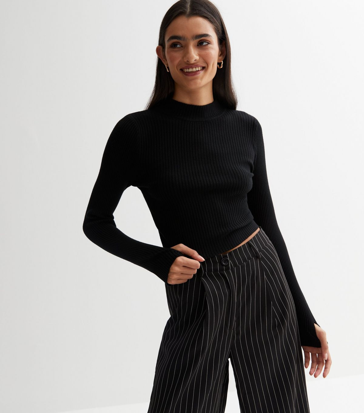 Pink Vanilla Black Ribbed Knit High Neck Top | New Look | New Look (UK)