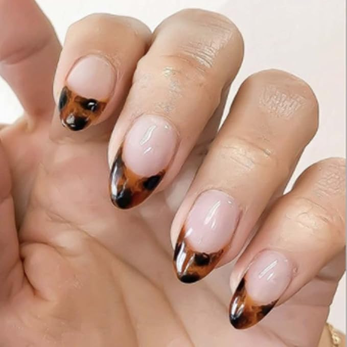 Kamize Medium Press on Nails French Almond Fake Acrylic Nails Tips Full Cover Leopard False Nails... | Amazon (US)