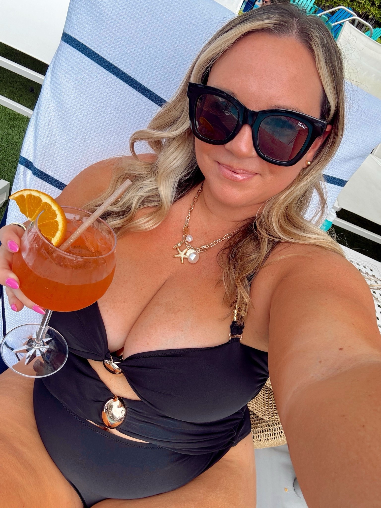 Quay Sunnies and Amazon swimsuit size XL 
Looks high end but super affordable! Love the details! 

Resort wear, Amazon finds, Amazon fashion, midsize style, travel style, petite style, curvy fashion, mom style, style over 40, swimsuit, pool outfit, vacation style, beach style


#LTKMidsize #LTKPetite #LTKSeasonal