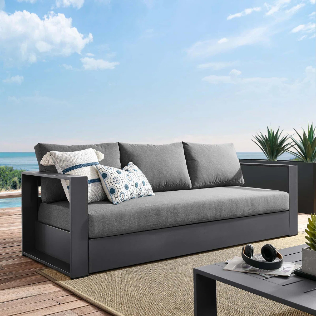 Tahoe Outdoor Patio Powder-Coated Aluminum Sofa | Wayfair North America