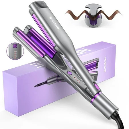 Curling Iron Hair Curler Waver NEXPURE Crimper Hair Tool Ionic Deep Waver Curling Wand with Ceramic 3 Barrel for Women Anti-Scald Purple 1.25 Inch | Walmart (US)