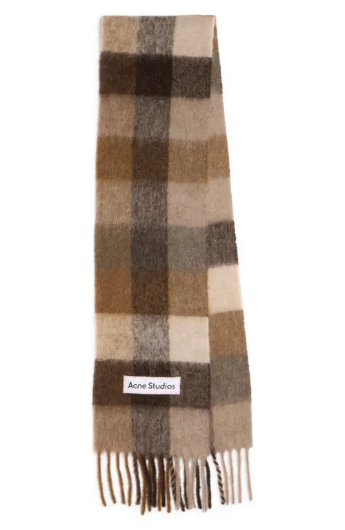 Acne Studios Vally Plaid Alpaca, Wool & Mohair Blend Scarf in Dark Brown/White/Brown at Nordstrom | Nordstrom