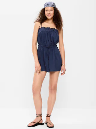 Eyelet Tie-Strap Romper | Old Navy (US)