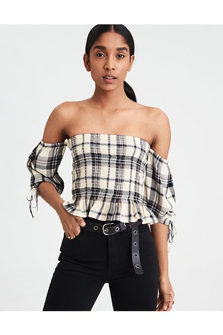 AE Plaid Off-The-Shoulder Top | American Eagle Outfitters (US & CA)