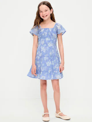 Fit and Flare Crinkle Gauze Tiered Dress for Girls | Old Navy (US)