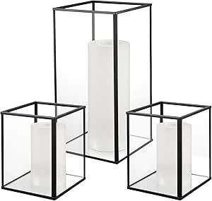 yshengood Glass Hurricane Candle Holder Set of 3 PCS, Black Frame and Glass Hurricane Candleholde... | Amazon (US)