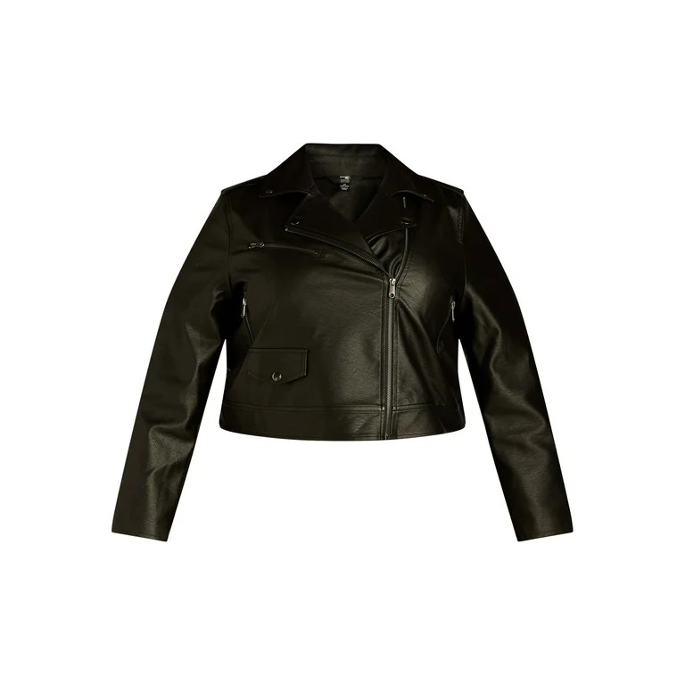 Terra & Sky Black Label Women's Plus Size Faux Leather Moto Jacket, 0X-4X | Walmart (US)