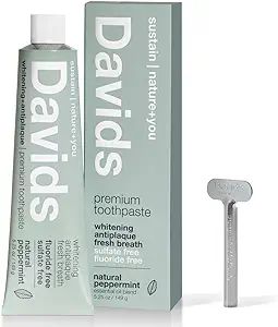 Davids Natural Toothpaste for Teeth Whitening, Peppermint, Antiplaque, Fluoride Free, SLS Free, E... | Amazon (US)
