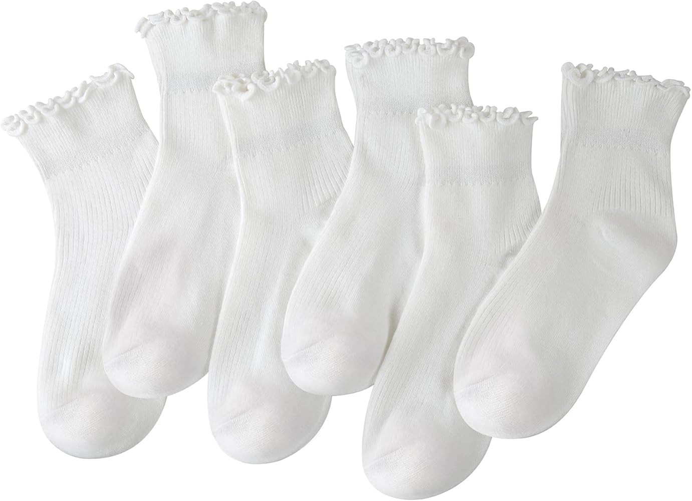 6 Pairs Girl Women Ruffle Socks, Ruffle Turn-Cuff Casual Cute Girl Ruffle Socks Breathable Cotton... | Amazon (US)