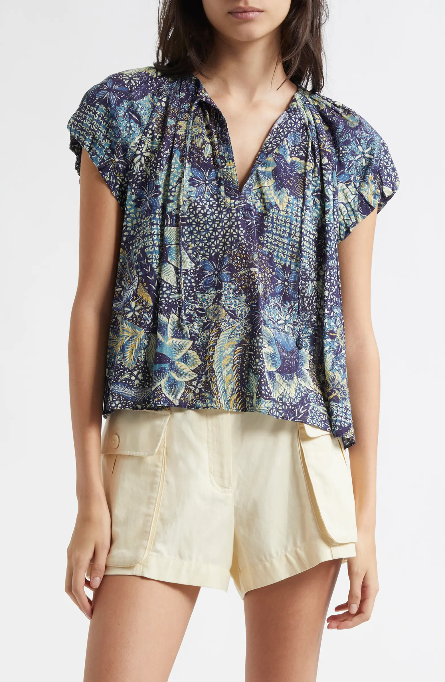 Ulla Johnson Issa Mixed Print Cotton Blend Top | Nordstrom | Nordstrom