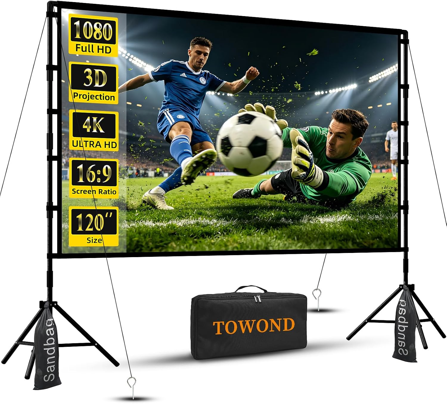Outdoor Projector Screen with Stand, TOWOND 120 inch Projection Screen, Movie Screen 16:9 HD Foldable Anti-Crease Support Double Sided with Carry Bag for Outdoor Indoor | Amazon (US)