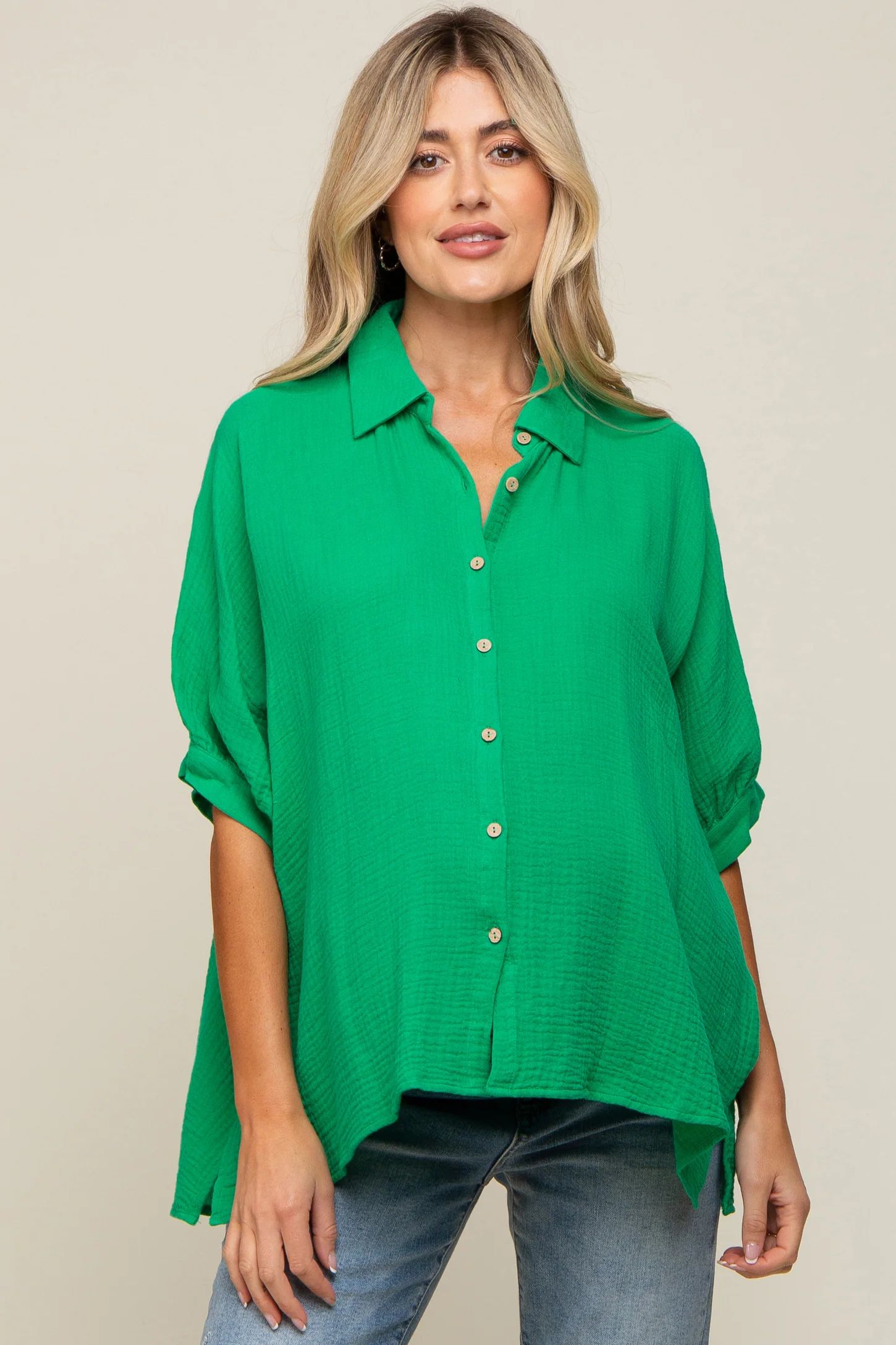 Green Button Down Collared Maternity Top | PinkBlush Maternity