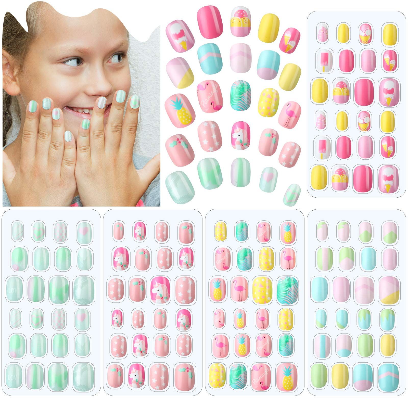 120 Pieces Kids Press on Nails Children Fake Nails Artificial Nails Girls Full Cover Short False ... | Amazon (US)