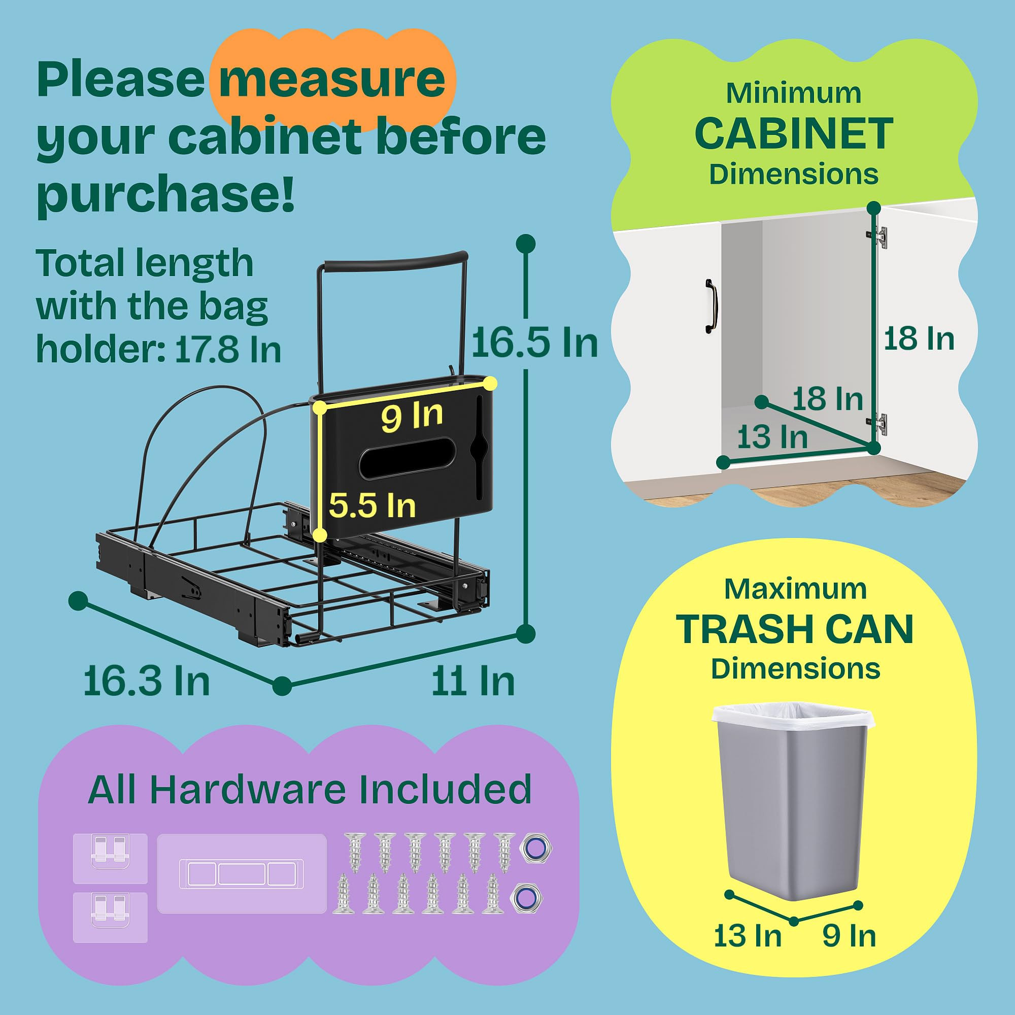 Pull Out Trash Can Under Cabinet Shelf - Under Sink Trash Can Pull Out Slider for 30–40 Quart C... | Amazon (US)