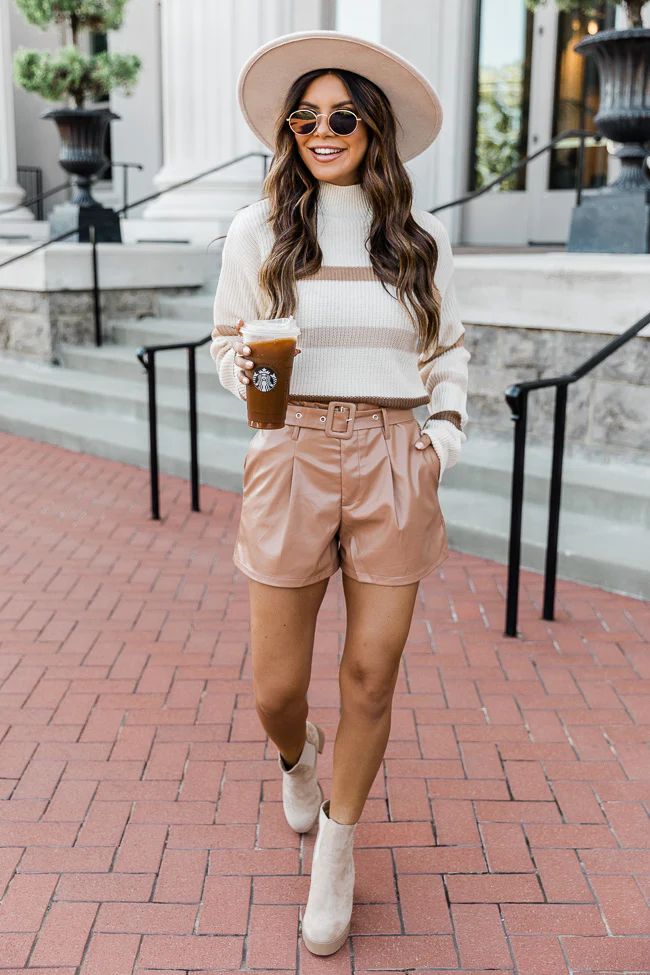 Pay Attention Brown Belted Pleather Shorts FINAL SALE | The Pink Lily Boutique