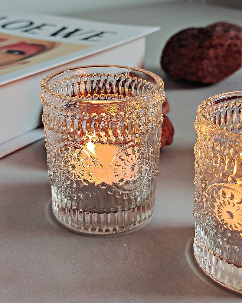 Clear Tealight Candle Holders Set of 24, Fall Votive Candle Holders, Vintage Tea Lights for Birth... | Amazon (US)