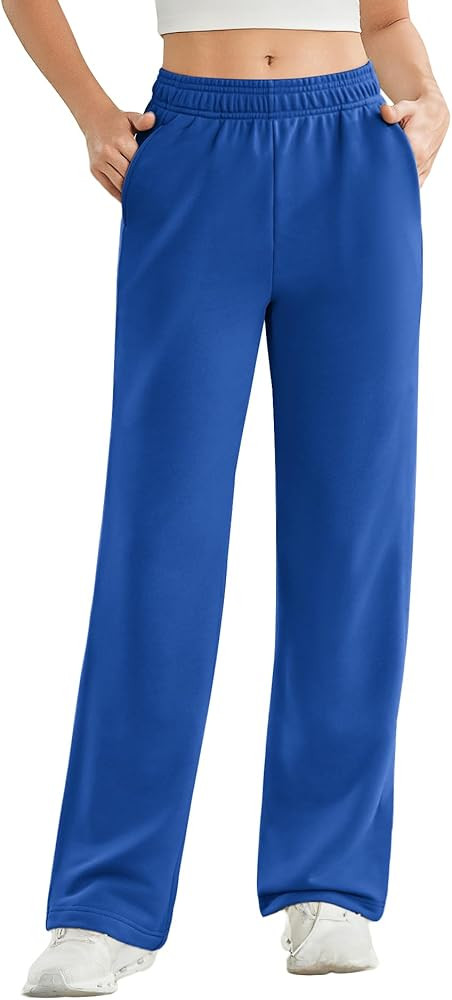 PINSPARK Women's High Waisted Straight Leg Sweatpant Comfy Interior Drawstring Workout Sweat Pant... | Amazon (US)