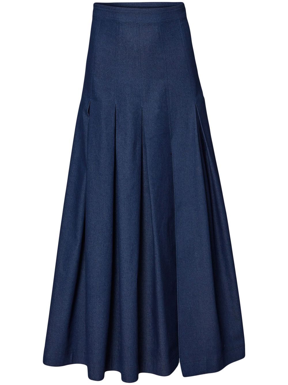 Carolina Herrera box-pleat Denim Skirt - Farfetch | Farfetch Global