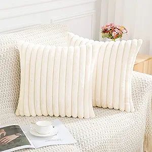 Pallene Faux Fur Plush Throw Pillow Covers 22x22 Set of 2 - Luxury Soft Fluffy Striped Decorative... | Amazon (US)