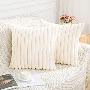 Pallene Faux Fur Plush Throw Pillow Covers 22x22 Set of 2 - Luxury Soft Fluffy Striped Decorative... | Amazon (US)