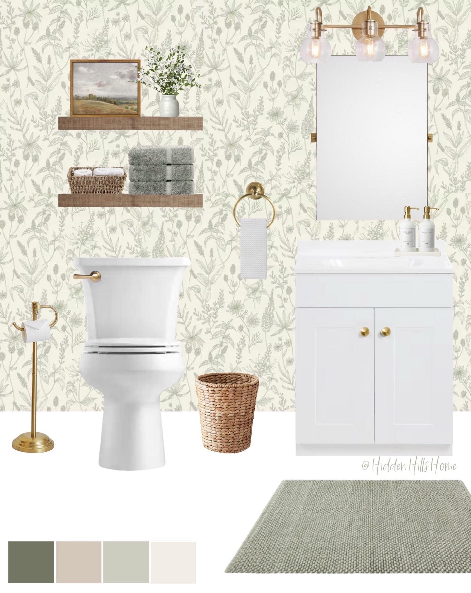 Half bath decor ideas, bathroom ideas, sage green bathroom, olive green bathroom, earthy tones bathroom, wallpaper decor #bathhroom

#LTKSaleAlert #LTKHome