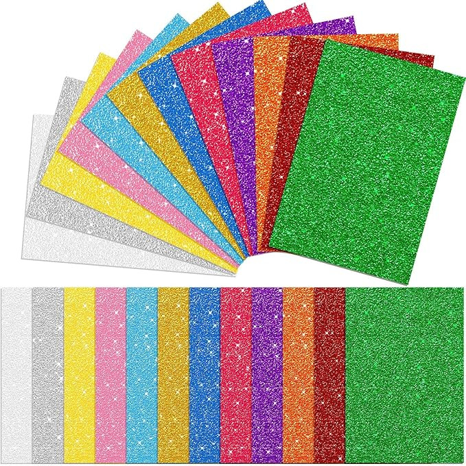 Sherr 72 Pcs Glitter Foam Sheets Self Adhesive Sticky 7.8 x 11.8 Inch Glitter Cardstock Paper Shi... | Amazon (US)
