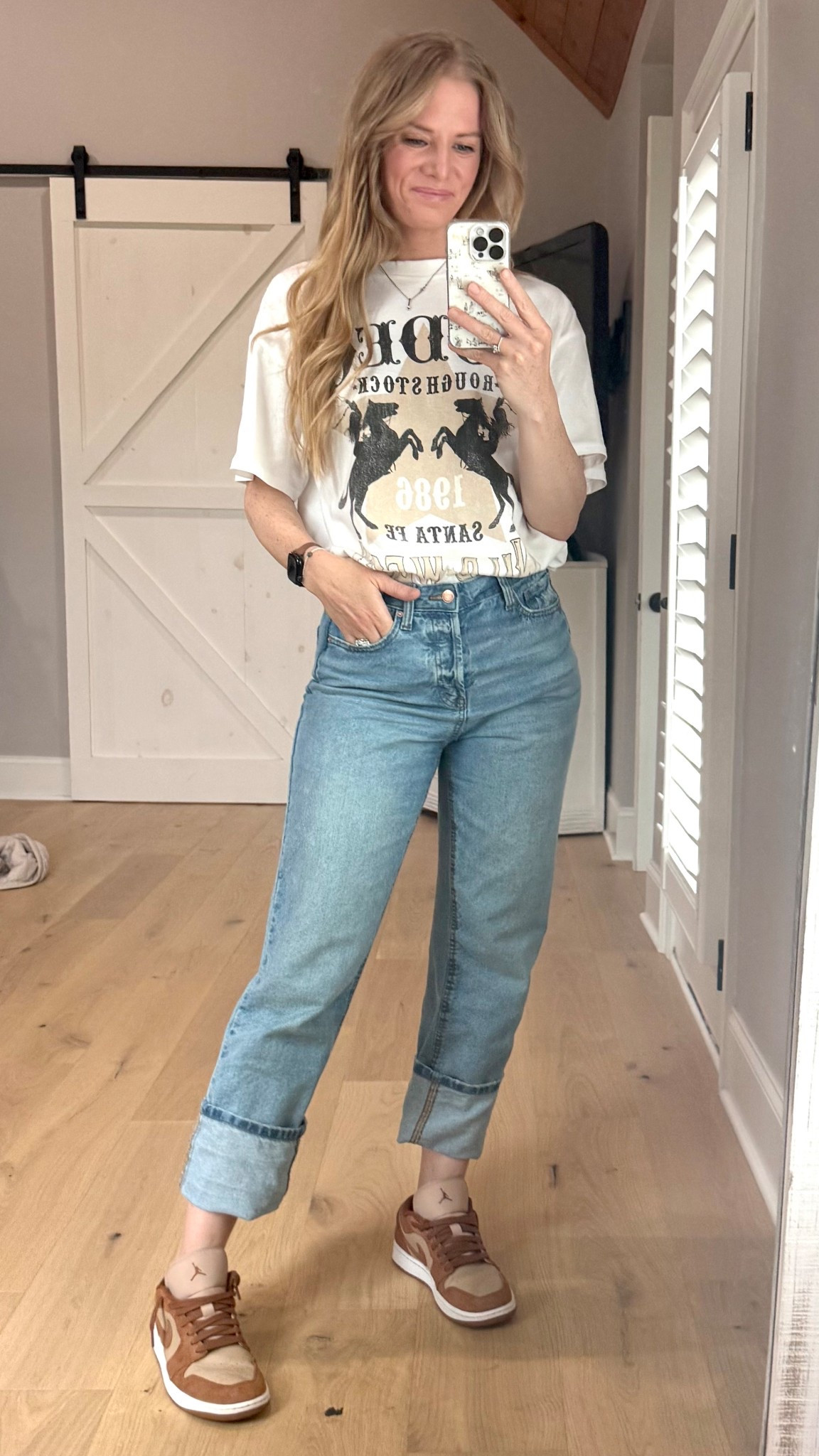 Casual Thursday night outfit for tacos and margs

Size reference 5’ 9” 140 lbs

Rodeo tee - small

Straight leg jeans - 6
(Normally a 27)

Jordan’s - size up 1/2 size


🔍jeans outfits. Sneakers and jeans outfits. Casual jeans outfits. Tee and jeans outfits. #ootd . Outfit of the night. Target jeans . H&M.

#LTKSaleAlert #LTKFindsUnder50 #LTKSummerEdit