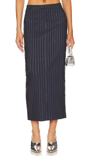 Sian Maxi Skirt in Navy Pinstripe | Revolve Clothing (Global)