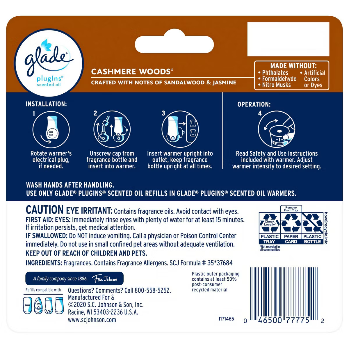 Glade PlugIns Scented Oil Air Freshener Refills Cashmere Woods - 3.35 fl oz/5ct | Target