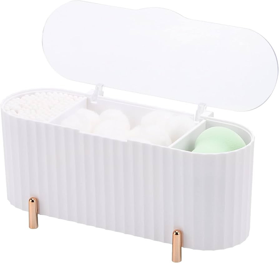 Tecbeauty Qtips Holder, 3 Grids Separate Cotton Swabs Dispenser, Cotton Ball Storage Box, Jar for... | Amazon (US)