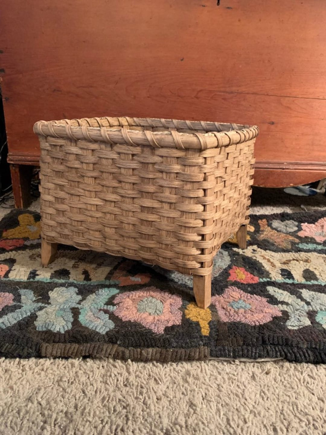 Wool drying basket, Black Walnut Stained Woven Basket, Footed Square Design | Etsy (US)