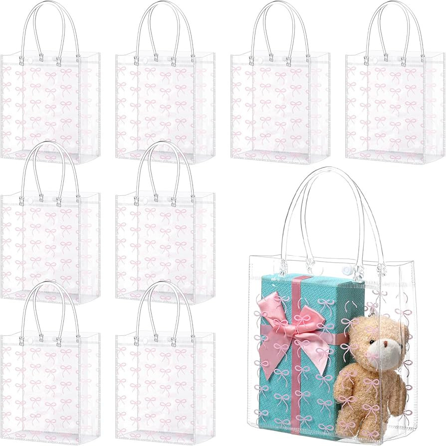 Sweetude 24 Pcs Coquette Bow Gift Bags Bow PVC Clear Gift Bag with Handle Goodie Candy Treat Bags... | Amazon (US)