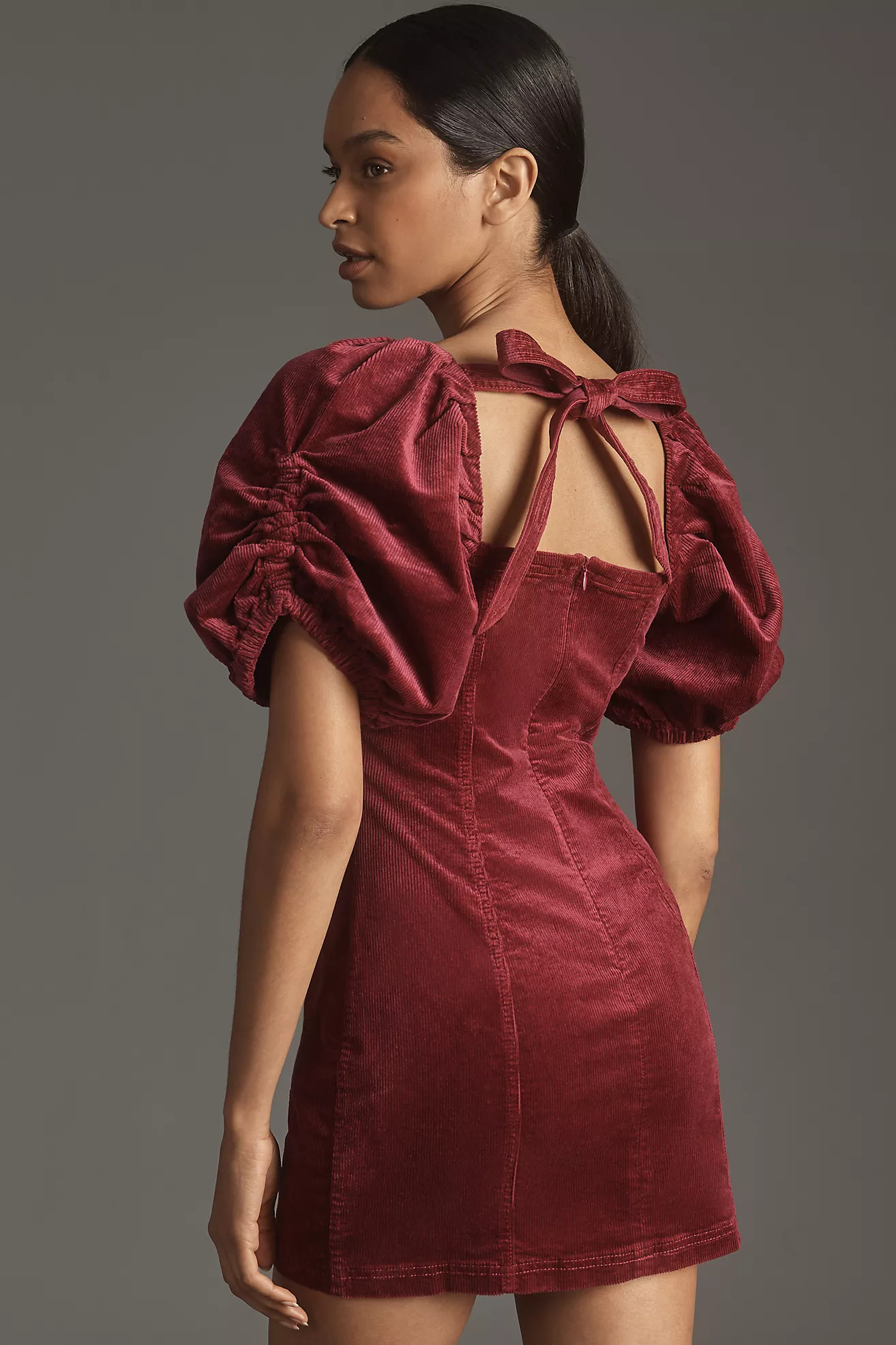 Pilcro Puff-Sleeve Square-Neck Corduroy Mini Dress | Anthropologie (US)