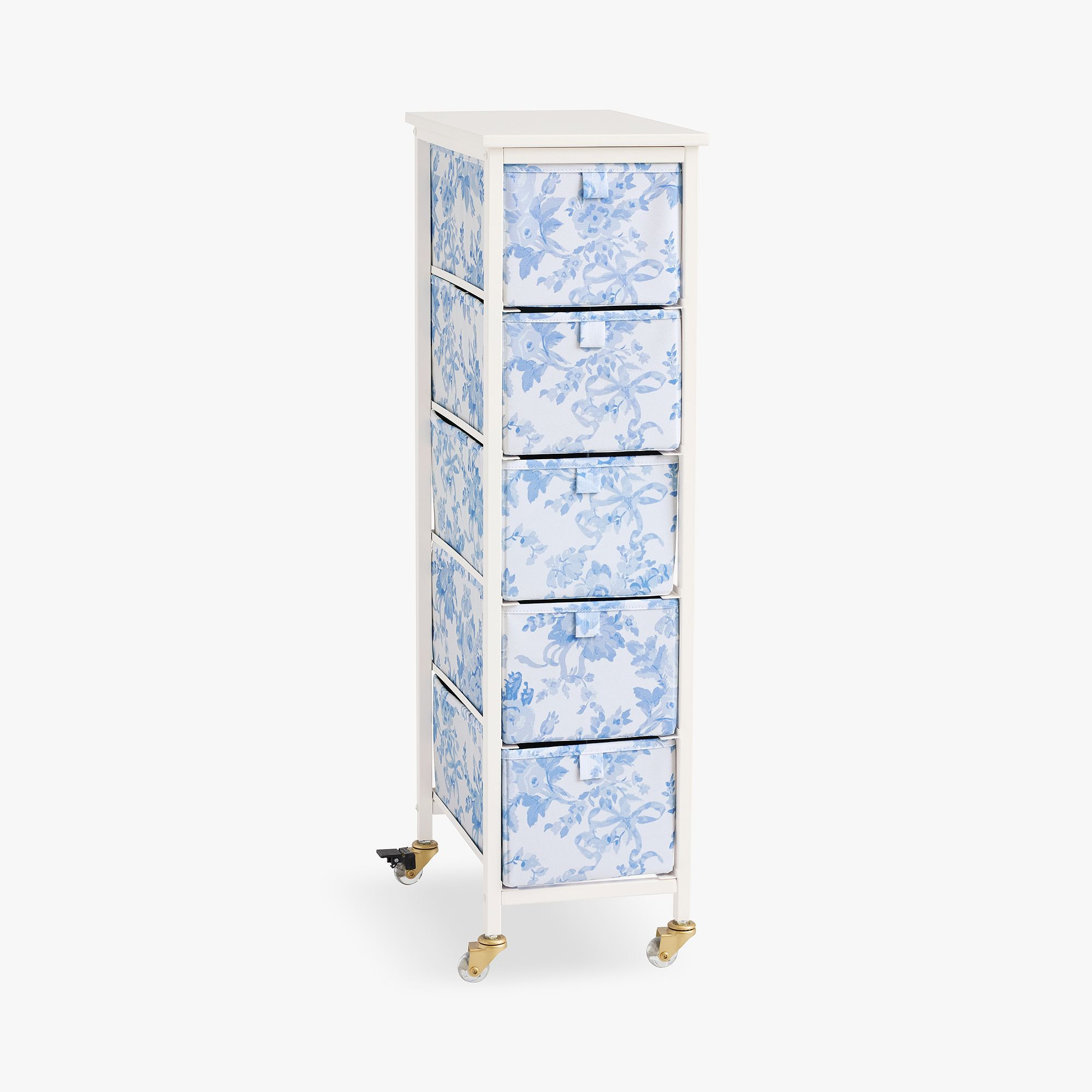 LoveShackFancy Rolling 5-Drawer Cart (9.5"x35") - Blue Damask | Pottery Barn Teen