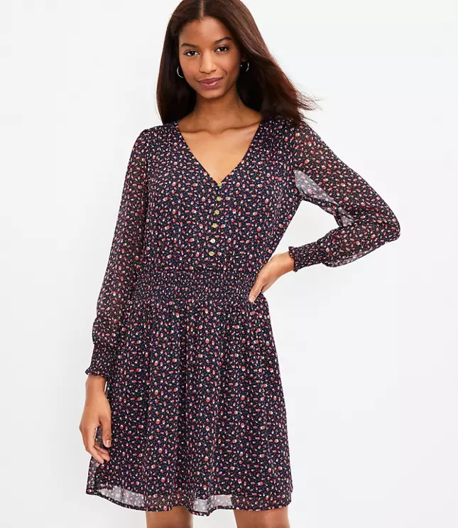 Tall Ladybug Smocked Button Dress | LOFT