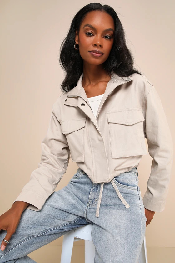 Truly Impressive Taupe Twill Cropped Utility Jacket | Lulus
