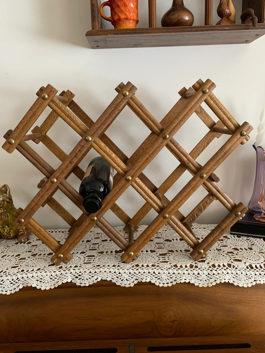 Vintage Wooden Wine Rack Gold Detail Wine Storage Accordion - Etsy | Etsy (US)