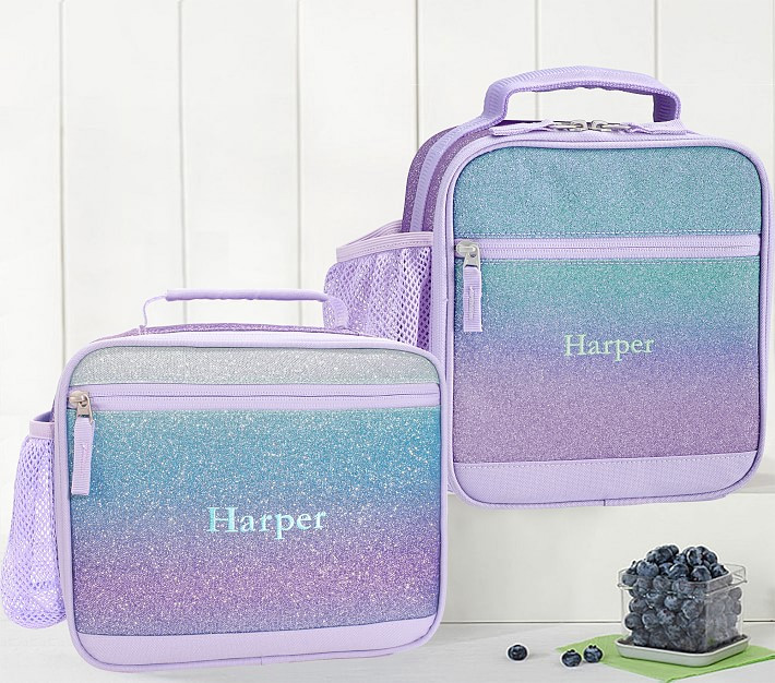 Mackenzie Lavender/Aqua Ombre Sparkle Glitter Lunch Boxes | Pottery Barn Kids