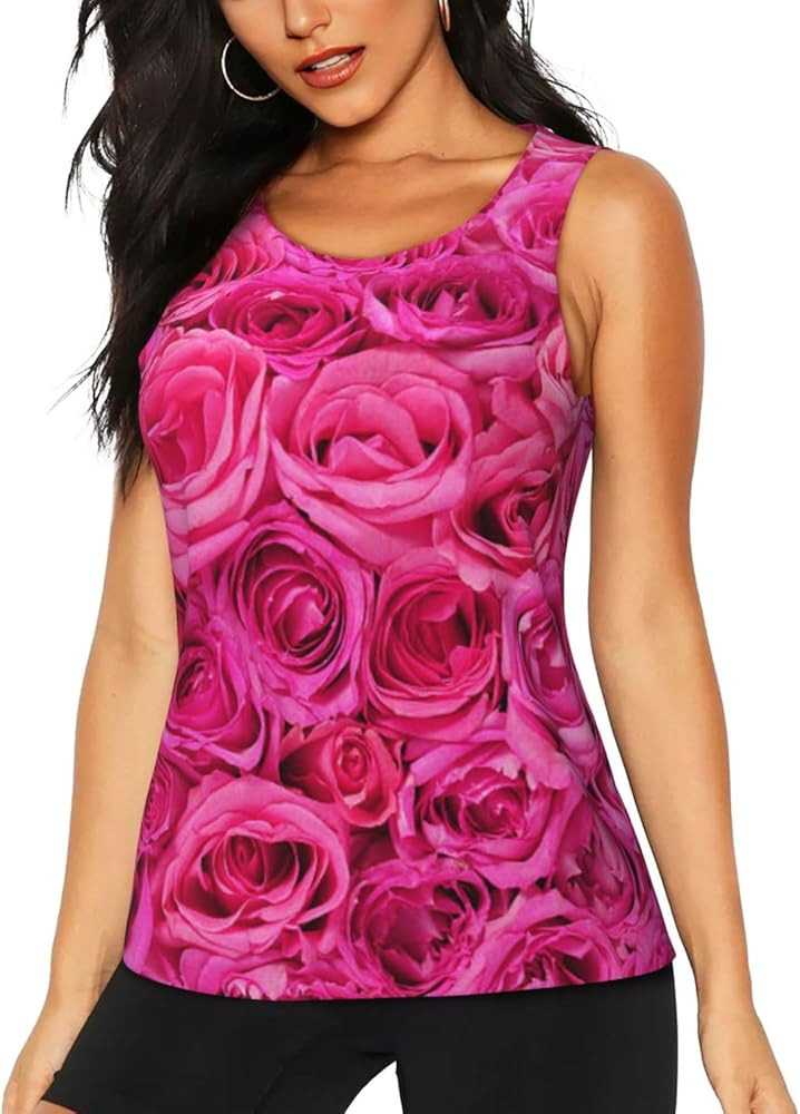 Hot Pink Roses Women'S Sleeveless T-Shirt Workout Tank Tops Summer Casual Vest | Amazon (US)