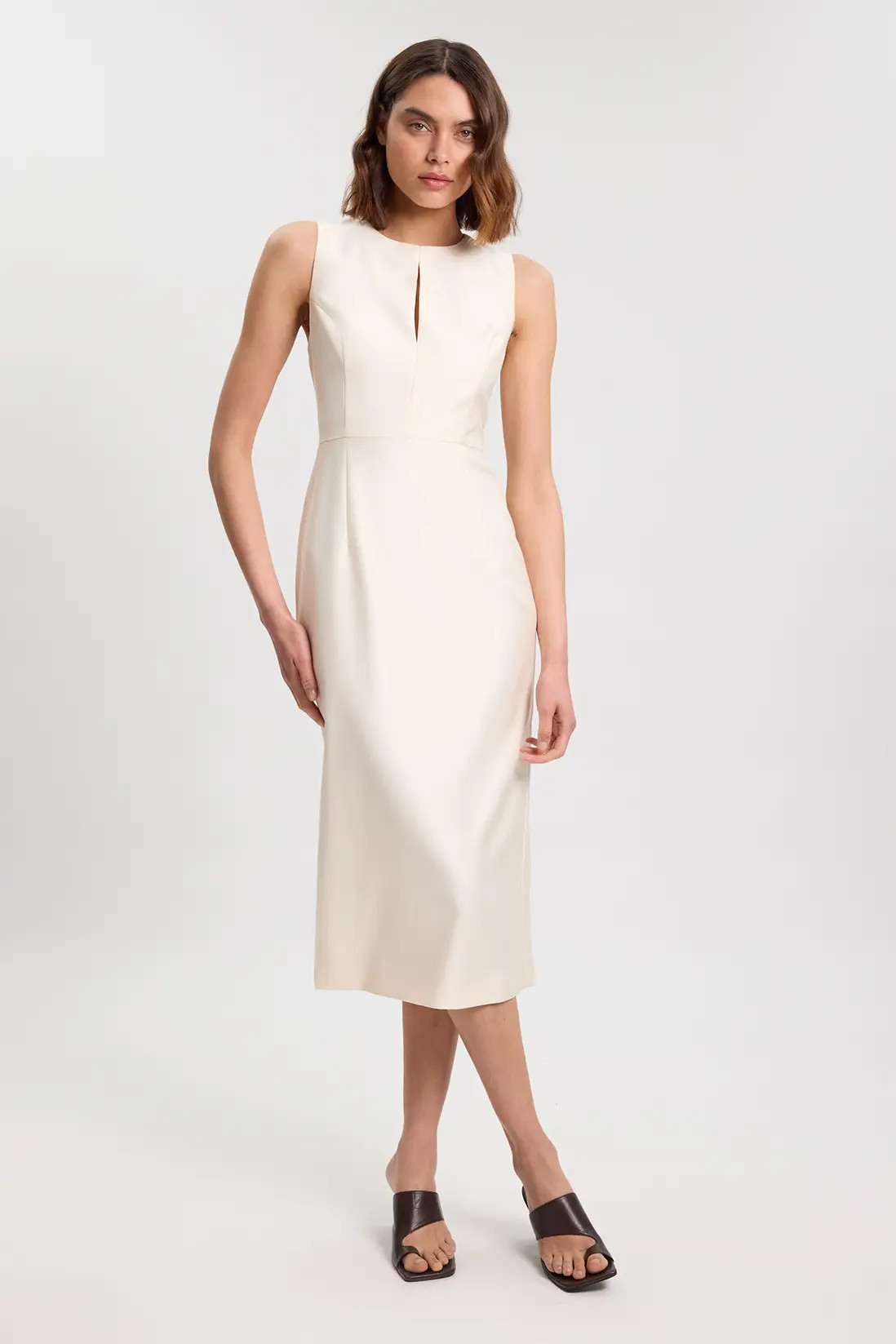 Tailored Satin Keyhole Cut Out Midi Dress | Karen Millen