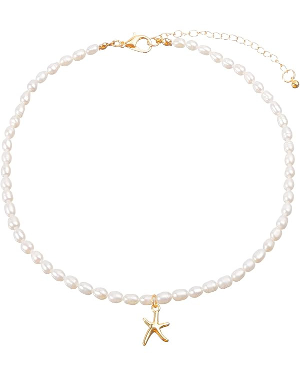 wgoud Natural Freshwater Pearl Choker Necklace for Women, Trendy 14K Gold Plated Pearl Necklaces ... | Amazon (US)