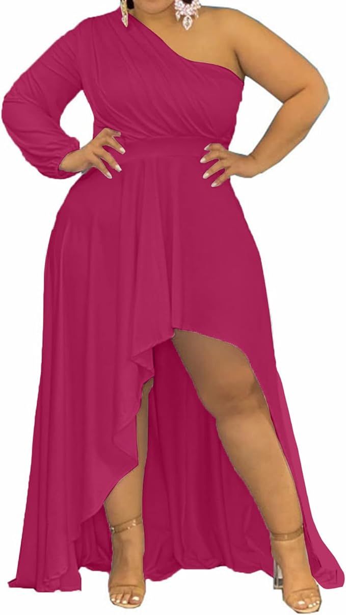 Ekaliy Women's Plus Size One Shoulder Dress Sexy High Low Hem Flowy Long Party Cocktail Maxi Dres... | Amazon (US)