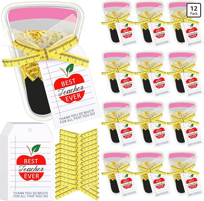 Tinlade 12 Set DIY Pencil Container Appreciation Teacher Gifts with Apple Cards Ruler Ribbon Back... | Amazon (US)
